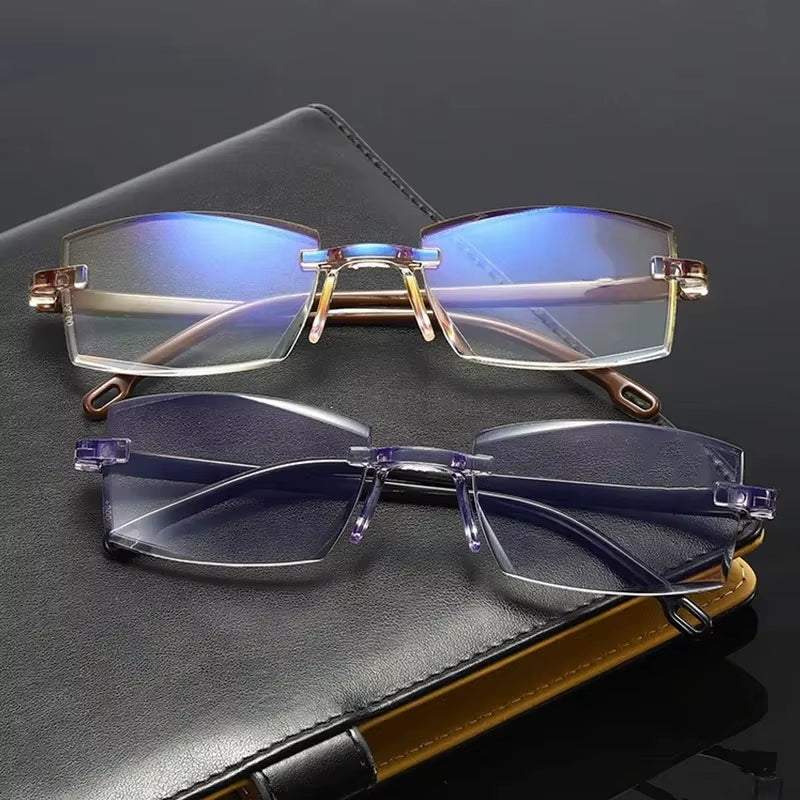 Rimless Reading Glasses Men anti Blue Rays Presbyopia Eyeglasses Women Vintage Hyperopia Eyewear +1.0 1.5 2.0 2.5 3.0 3.5 4.0