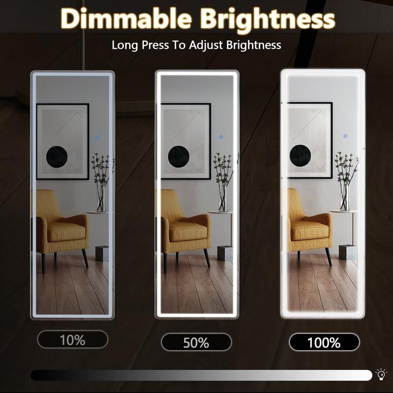 Full Length Mirror with LED Lights, 64"X21" Lighted Floor Standing Mirror with Stand