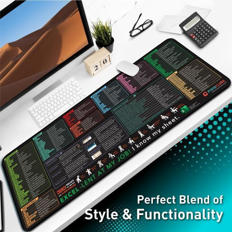 Excel Cheat Sheet Desk Mat, Large 31.5"X11.8" Excel Keyboard Shortcut Mouse Pad